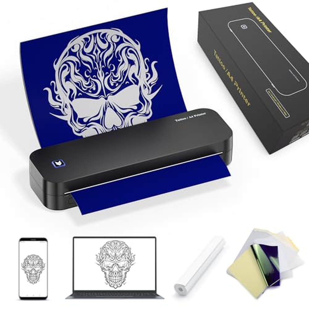 TATELF Stencil Printer Tattoo A4 Thermal Printer Bluetooth Tattoo Printer Machine Wireless with 2600mAh Battery 20 listů přenoso